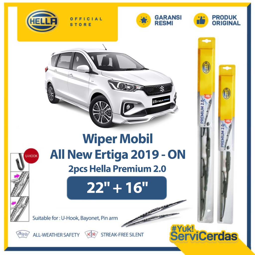 Wiper Mobil SUZUKI All New Ertiga 2019 - ON 22” + 16” (2pcs) - HELLA Premium 2.0