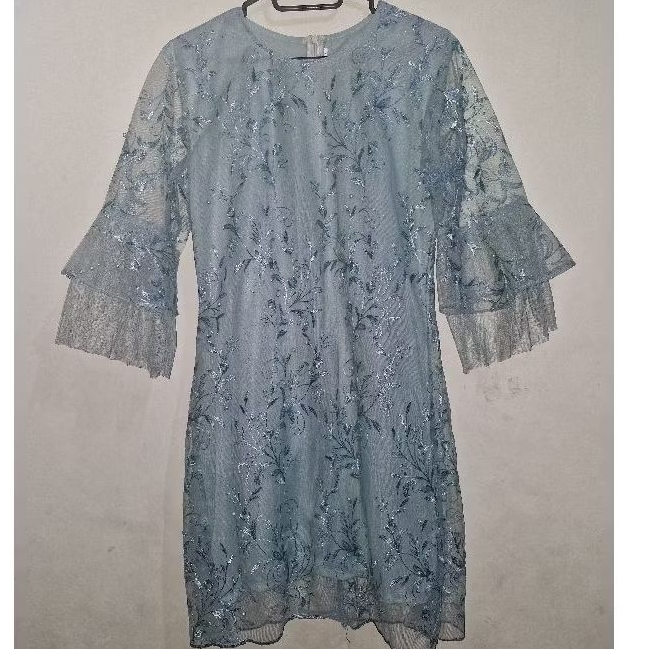 Dress Wanita Brukat Hijau Sage Cantik Mewah