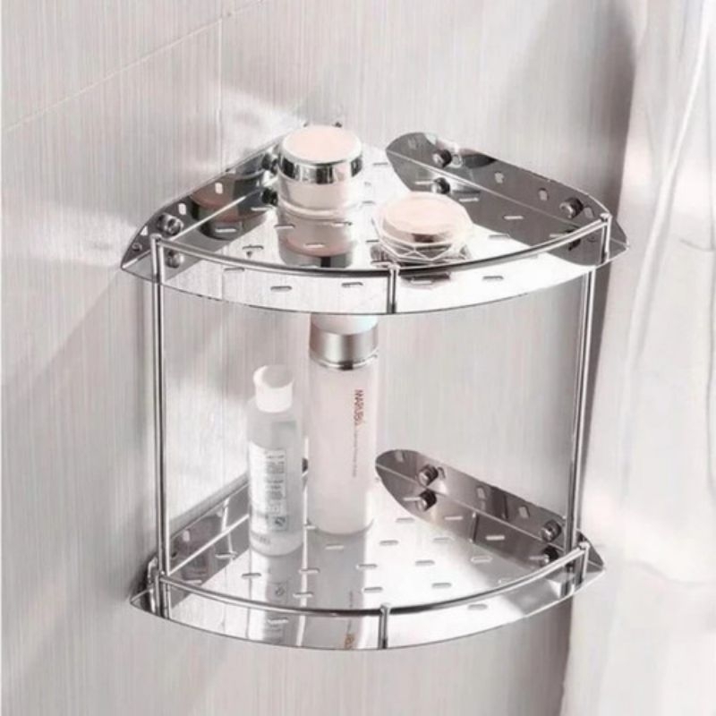 RAK SUDUT STENLIS 2 SUSUN/RAK SABUN CAIR/RAK SUDUT KAMAR MANDI/RAK SHAMPO STENLIS ANTI KARAT