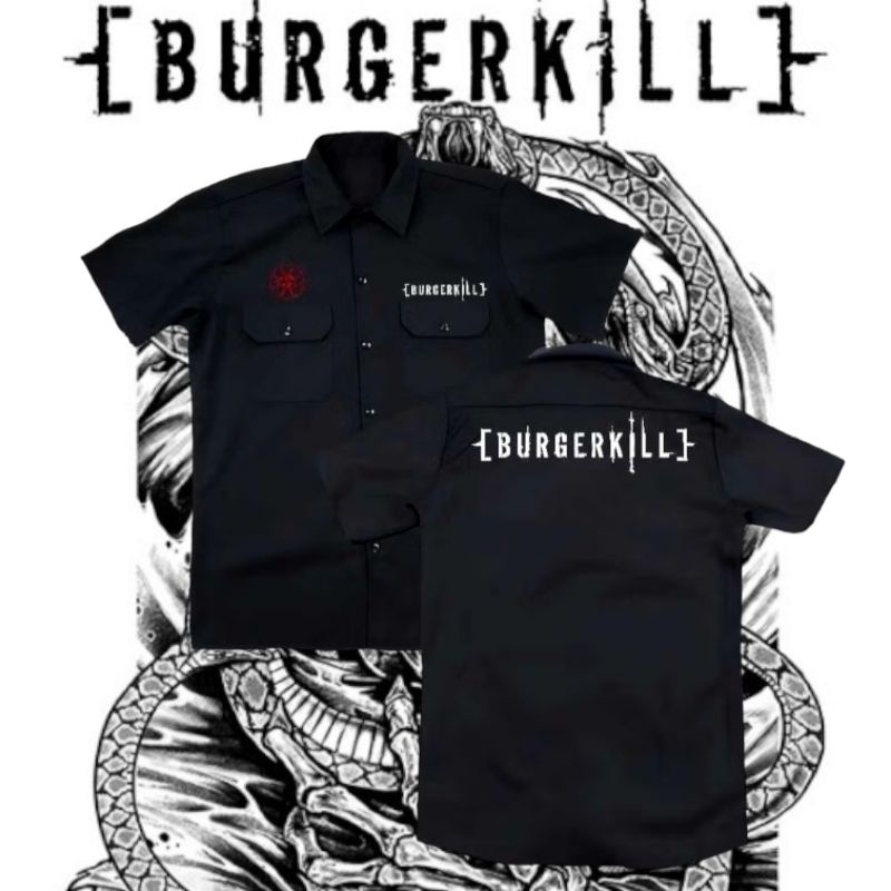 KEMEJA WORKSHIRT pendek BURGERKILL model terbaru distro - kemeja pendek casual MUSIK METAL terbaru d