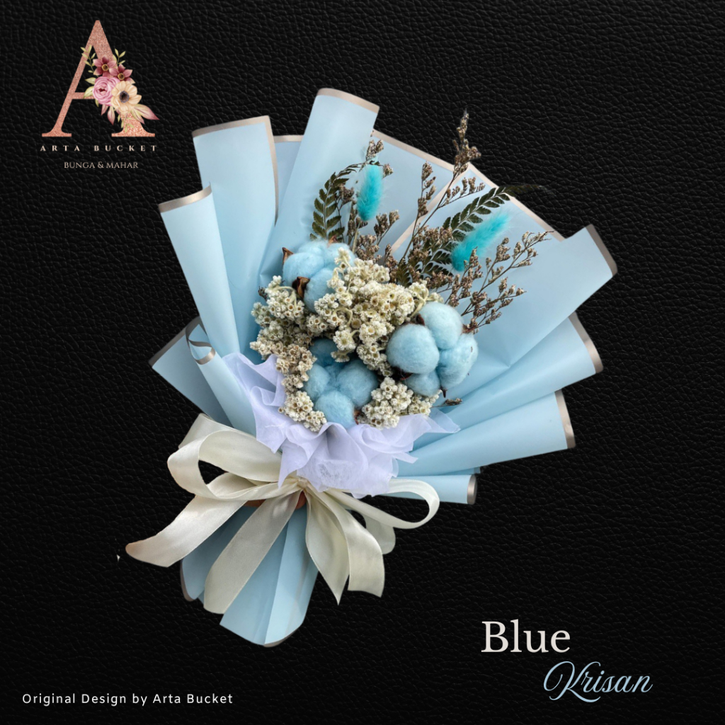 Bucket Bouquet Buket Bouket Kado Hadiah Gift Give Bunga Mawar Krisan Warna Blue Biru Hiasan Pajangan