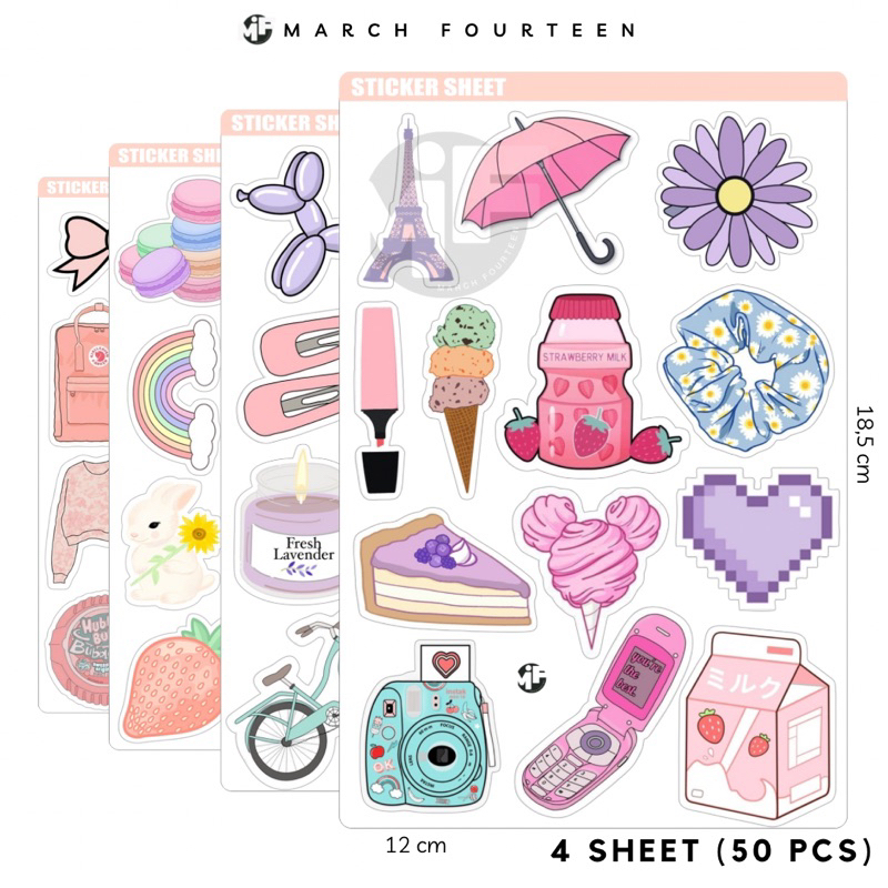 

[50 Pcs] Sticker Pastel Cute Aesthetic Kiss Cut Vynil Premium Laminasi , Stiker Pastel Colorfull Premium Dekorasi Laptop Tumblr Gitar