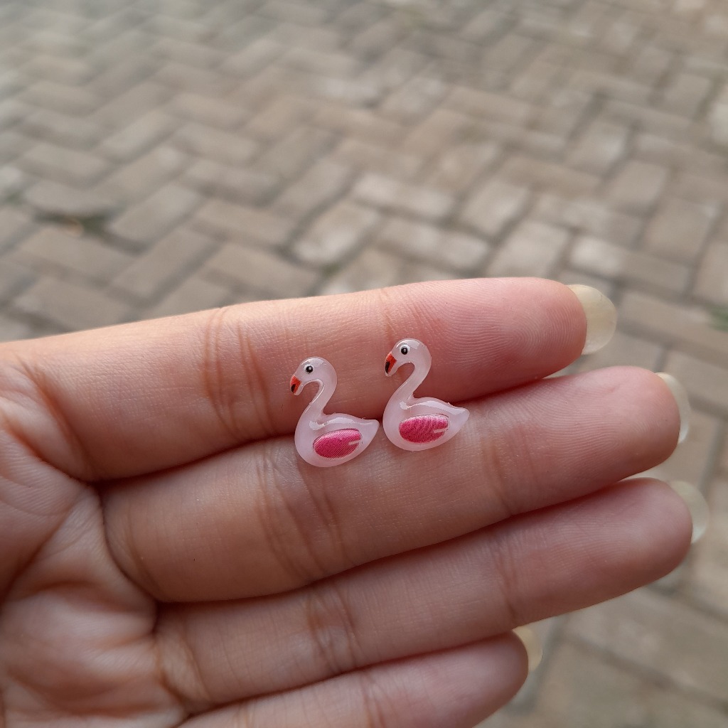 ANTING FLAMINGGO PINK TUSUK PLASTIK  / ANTING HYPOALLERGENIC / ANTING KARAKTER ANTI ALERGI / ANTING 
