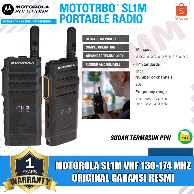 MOTOROLA Slim Vhf 136-174 Mhz Ht Motorola SL1M Sl1m Vhf Uhf Digital Original Garansi Resmi