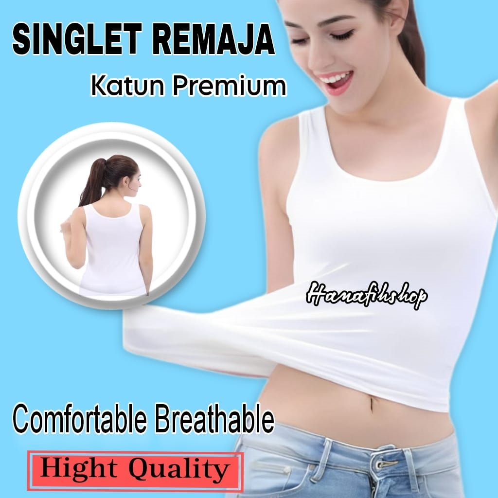 HANAFIHSHOP - Singlet Remaja Wanita Putih Polos Premium Tanktop Tali Lebar Kaos Dalaman Sekolah Tant