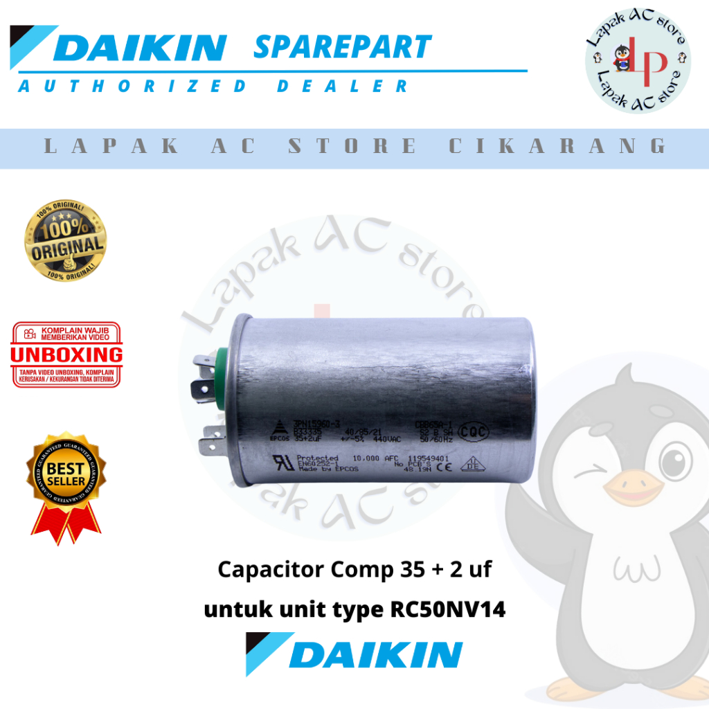 Kapasitor/Capacitor AC DAIKIN Thailand 2 PK RC50NV14 ( 35 + 2 uF )
