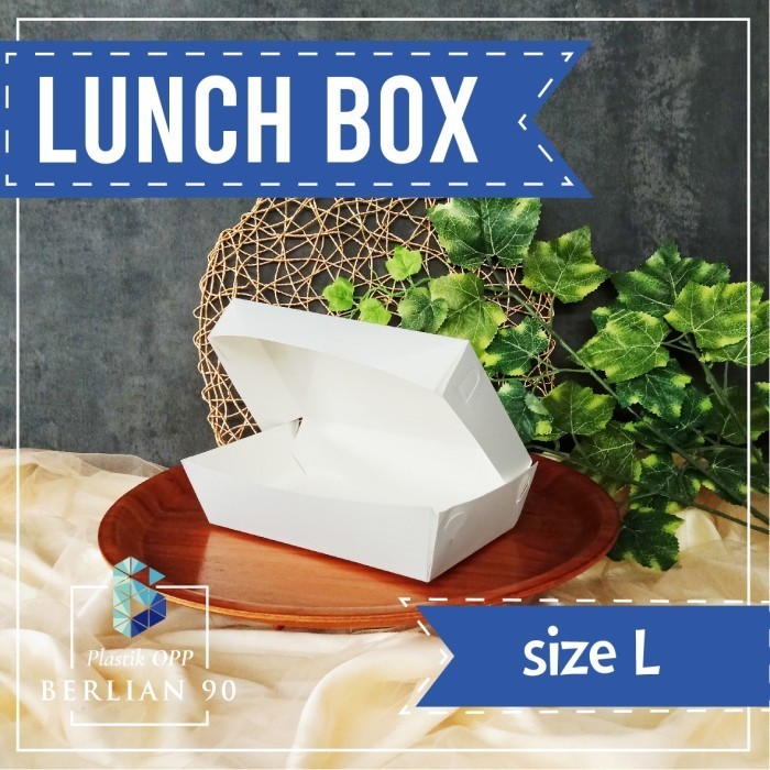 tempat makanan kertas / lunch box putih / lunch box L / kemasan makanan / kotak kertas makanan