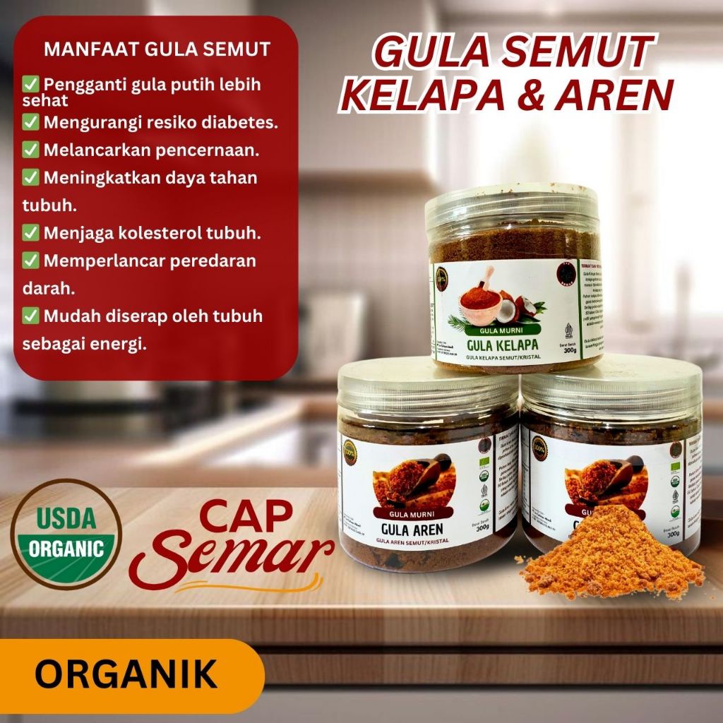 

Gula Aren Bubuk Organik Premium Murni 100% Nira ASLI Tanpa Campuran / Gula Aren Semut Organik 300 gram Toples