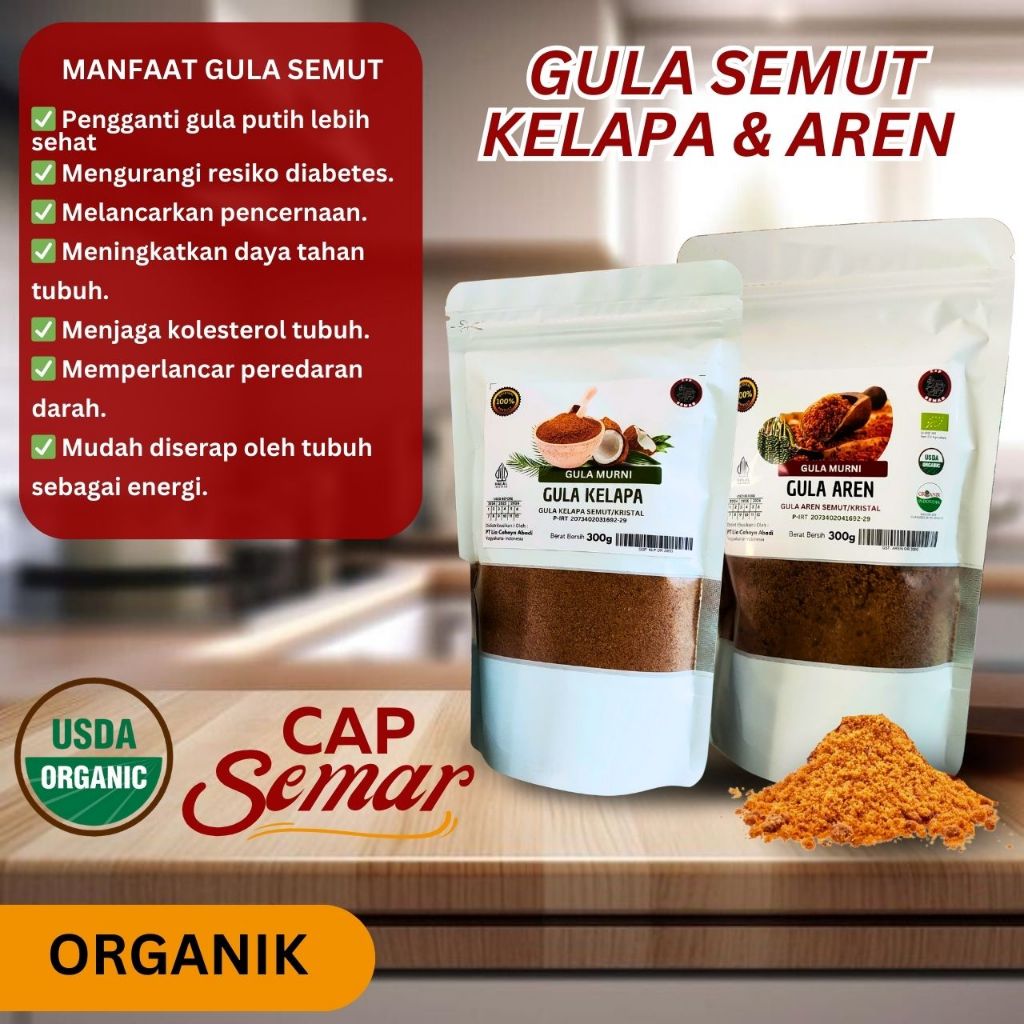 

ORGANIK Gula Aren Semut 100% Asli Nira Murni / Gula Sehat / Kualitas Premium Ekspor / Gula Semut Bubuk 300 gram Pouch