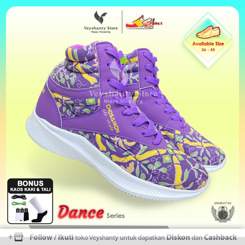 [VEYSHANTY] Sepatu Pria Wanita CS Dance Premium Quality - Warna Batik Ungu | Casual | Sport | Fashio