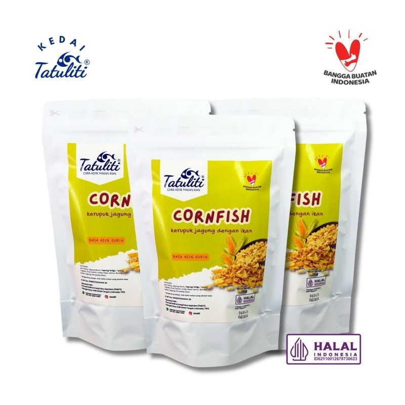 

Cemilan/Makanan Ringan Cornfish Kerupuk Jagung dengan Ikan Rasa Asin Gurih TATULITI