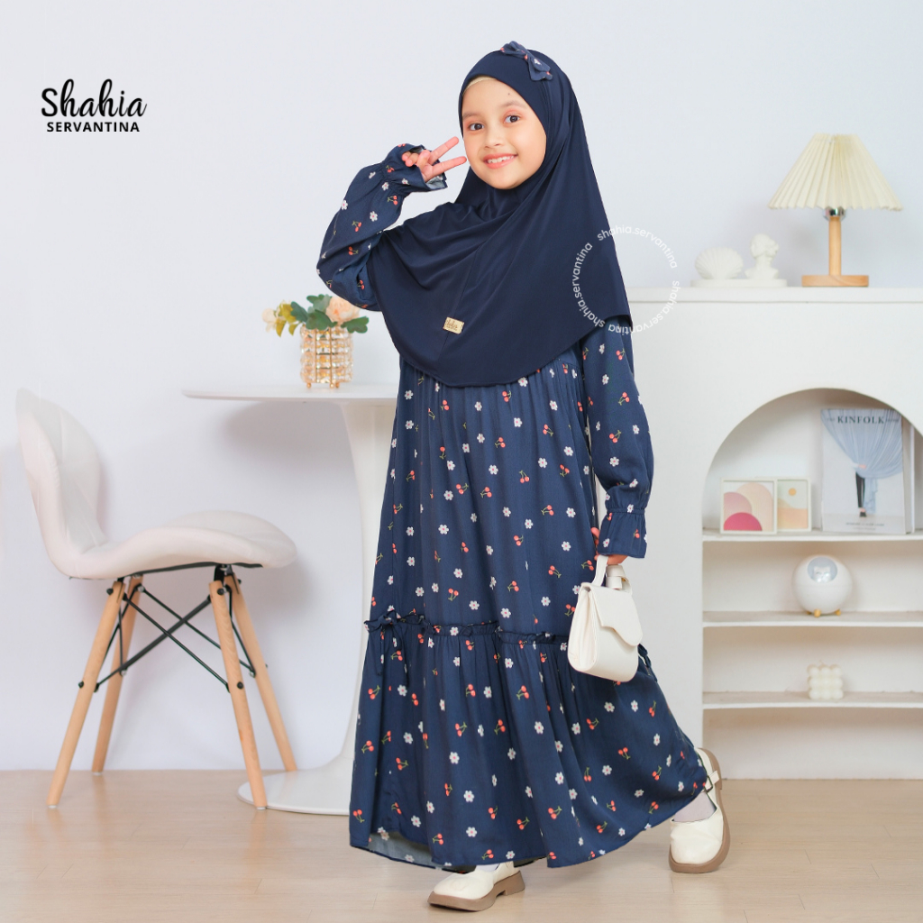100% AMAN SHAHIA SERVANTINA - (SATU SET HIJAB) IMELDA SET DRESS GAMIS RAYON ANAK PEREMPUAN