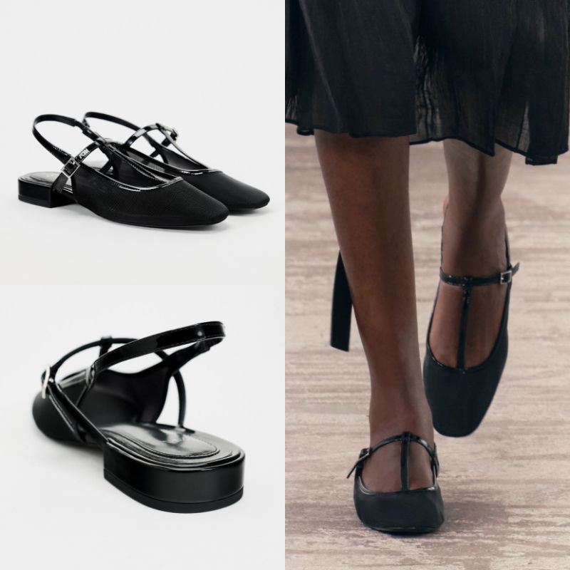 Sepatu ZARA Mesh Slingback Flat Shoes