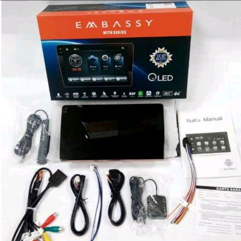 Head unit android 9 inch embassy myth series Qled sim card 4G ram 6 gb + rom 128 gb Headunit android