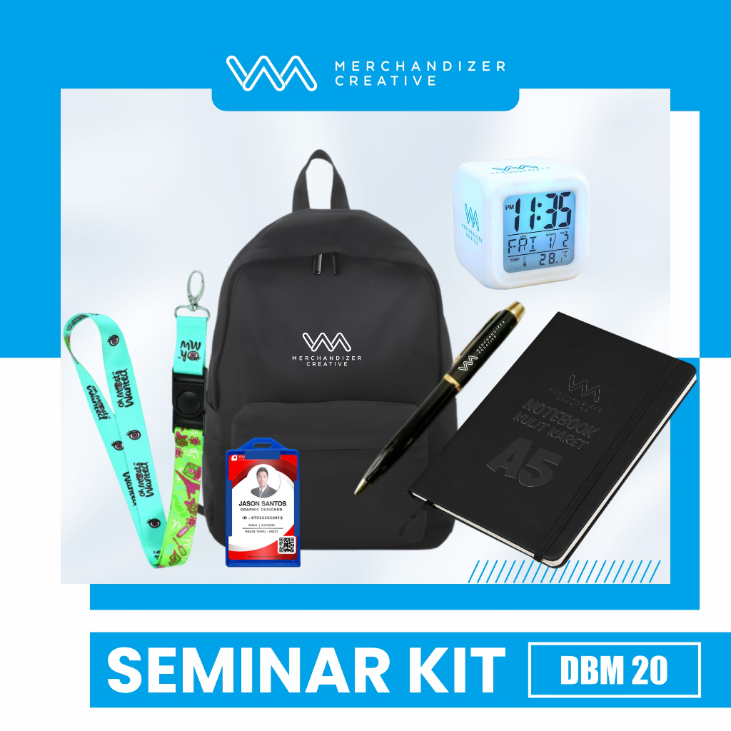 

Notebook Karet Grafir, Pulpen Sablon, Jam Meja Digital, Paket Lanyard, dan Tas Punggung - Seminar Kit Custom