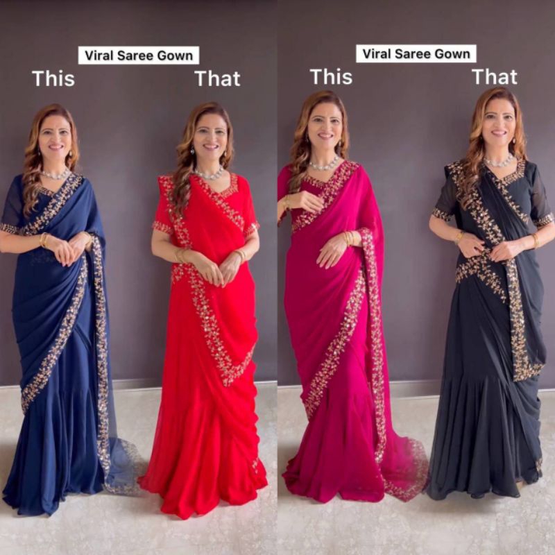 Gaun model sari india import wanita