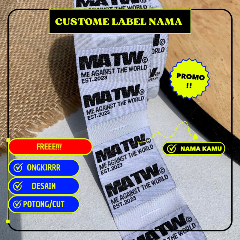 

Label woven | Label nama baju | custome woven labels