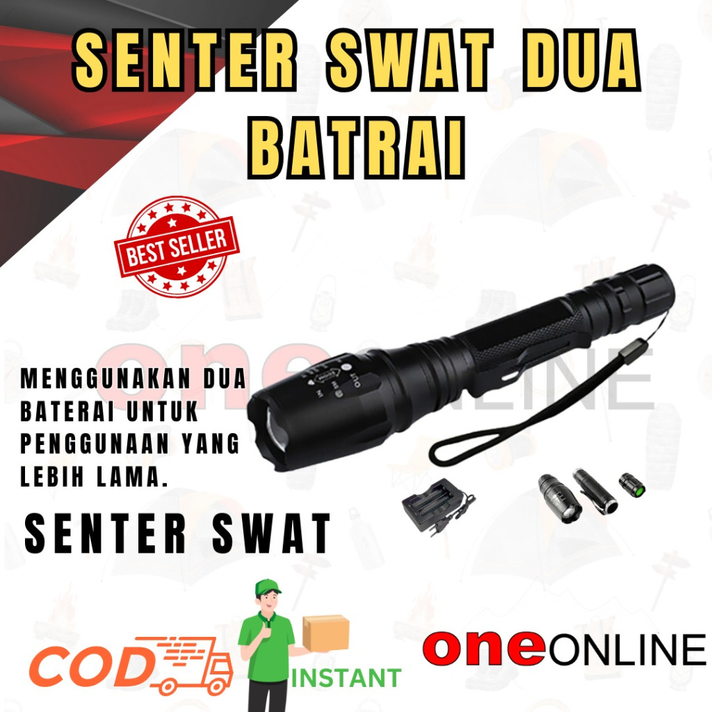 Senter SWAT Police LED T6 / 99000w - Senter Emergency SWAT mini (senter kompas) - Batrai Cadangan