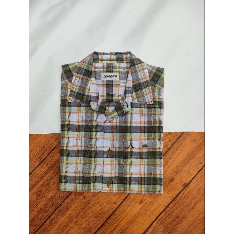 KEMEJA SCHOFFEL GREEN & ORANGE PATTERN