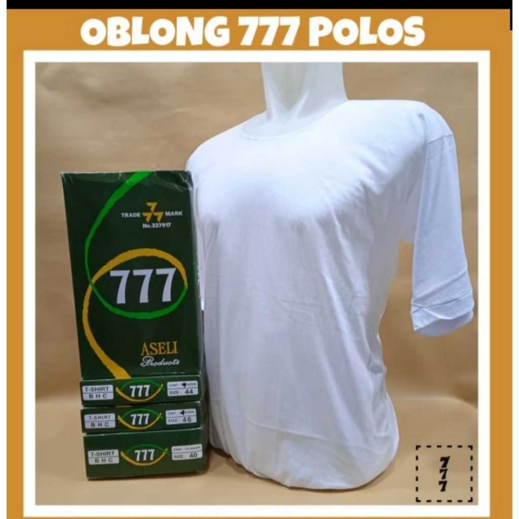 Kaos oblong 777 100% katun /Oblong berlengan putih polos