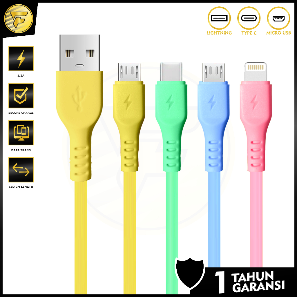 JSC07 Kabel Data macaron color Iphone Ligthing Type C Micro USB kabel cas charger hp original