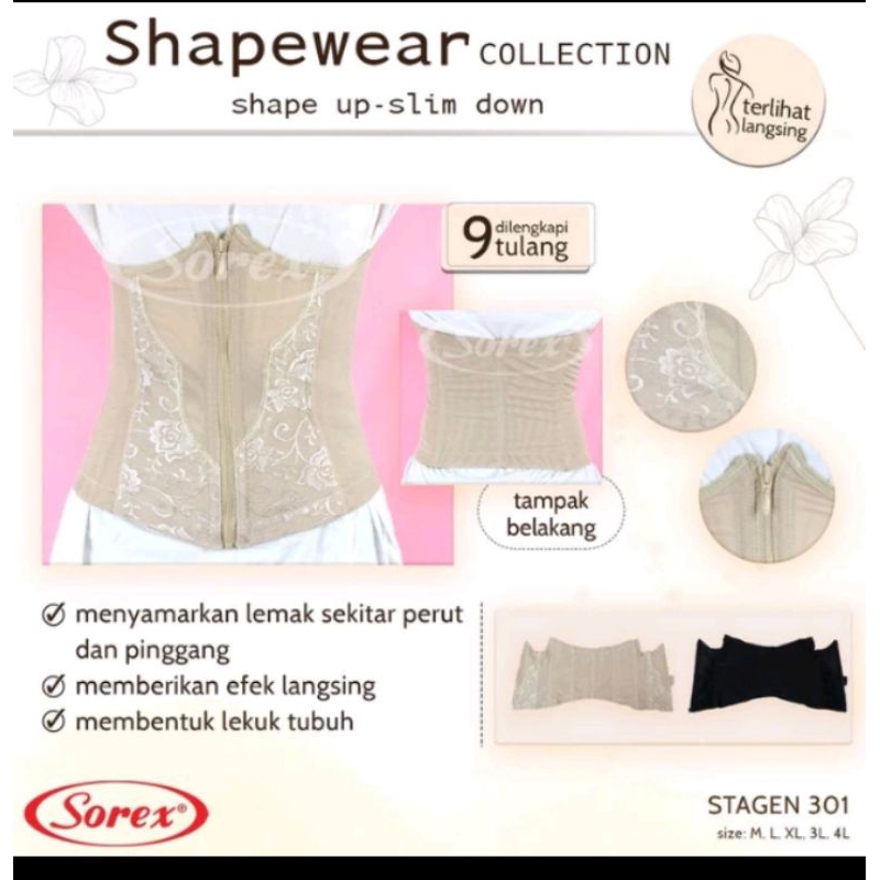 shape wear sorex/art301/korset perut/korset setengah badan/korset resleting/korset pelangsing badan/
