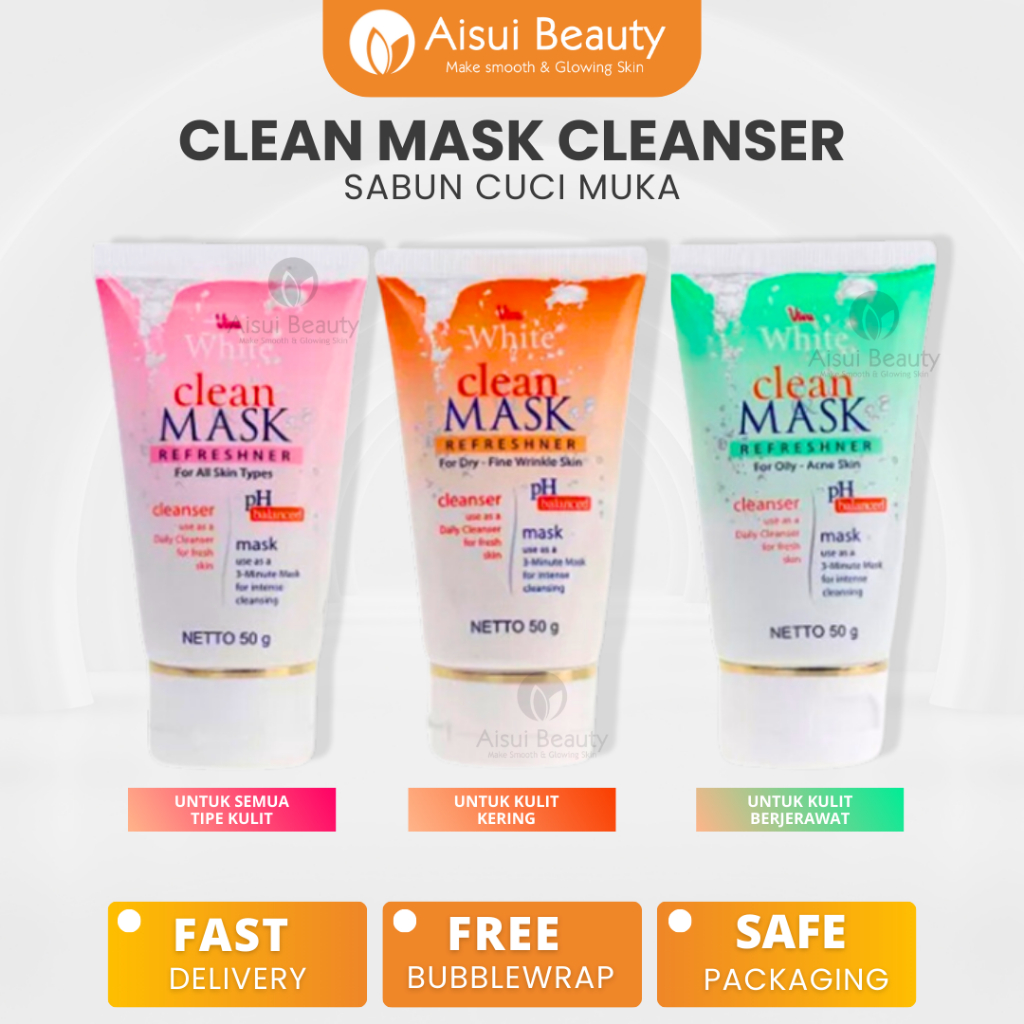 VIVA White Clean Mask 50gr Face Cleanser PH Balance - Masker Wajah & Sabun Cuci Muka
