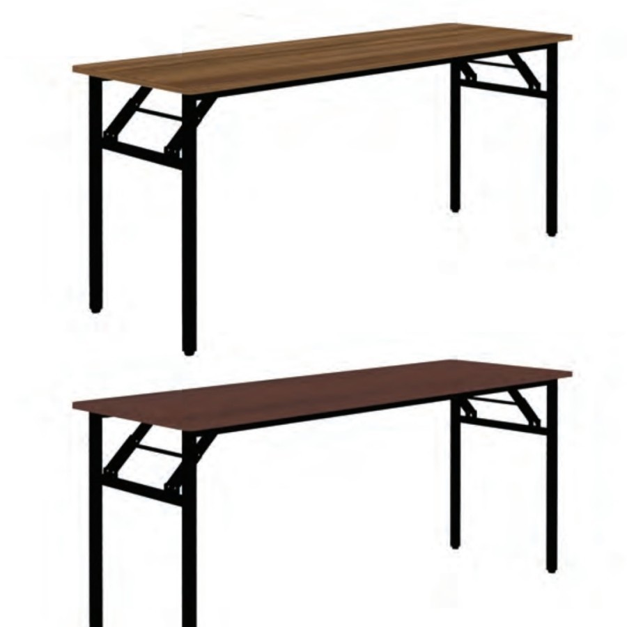 meja lipat makan kaki besi portable / meja kerja tulis kantor lipat - mahogany