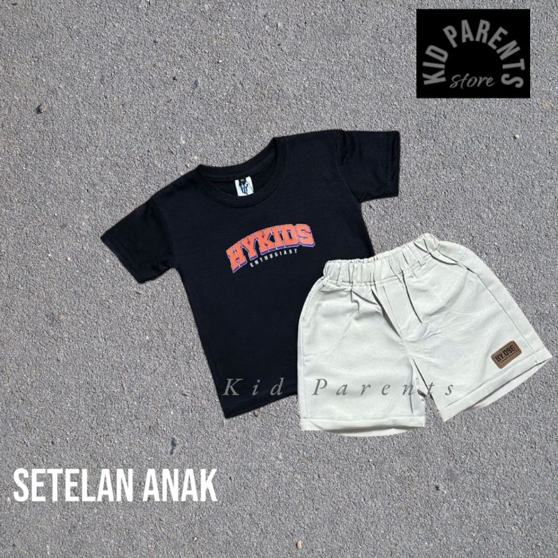 HYKIDS- Setelan Baju Celana Anak laki-laki/perempuan Kaos hykids cowok/cewek paket setelan pakaian a