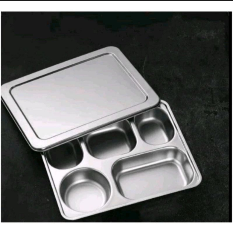 Lunch box 5 sekat / piring makan stainless steel 5 sekat / wadah saji tray makan stainless / lunch b