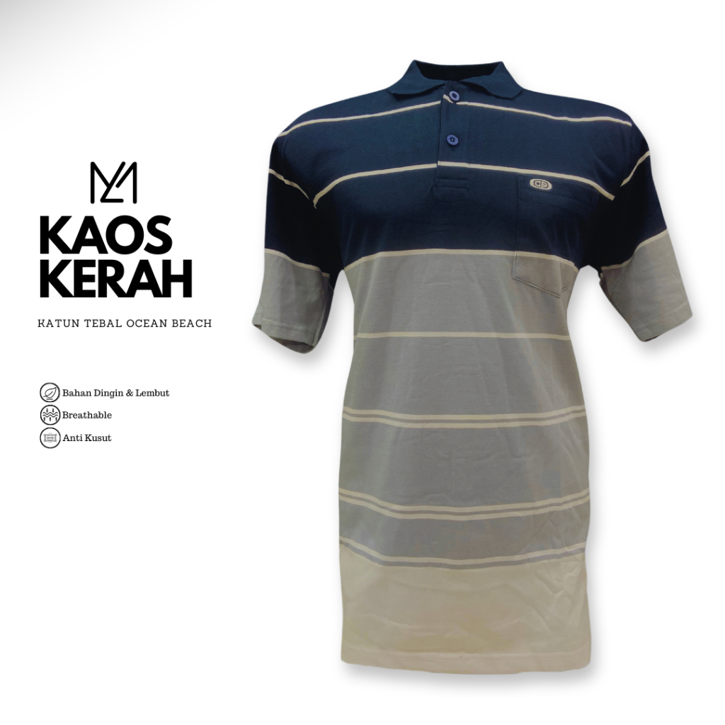 Kaos Kerah Wangki Ocean Beach Salur Polo Saku Katun Lengan Pendek Pria