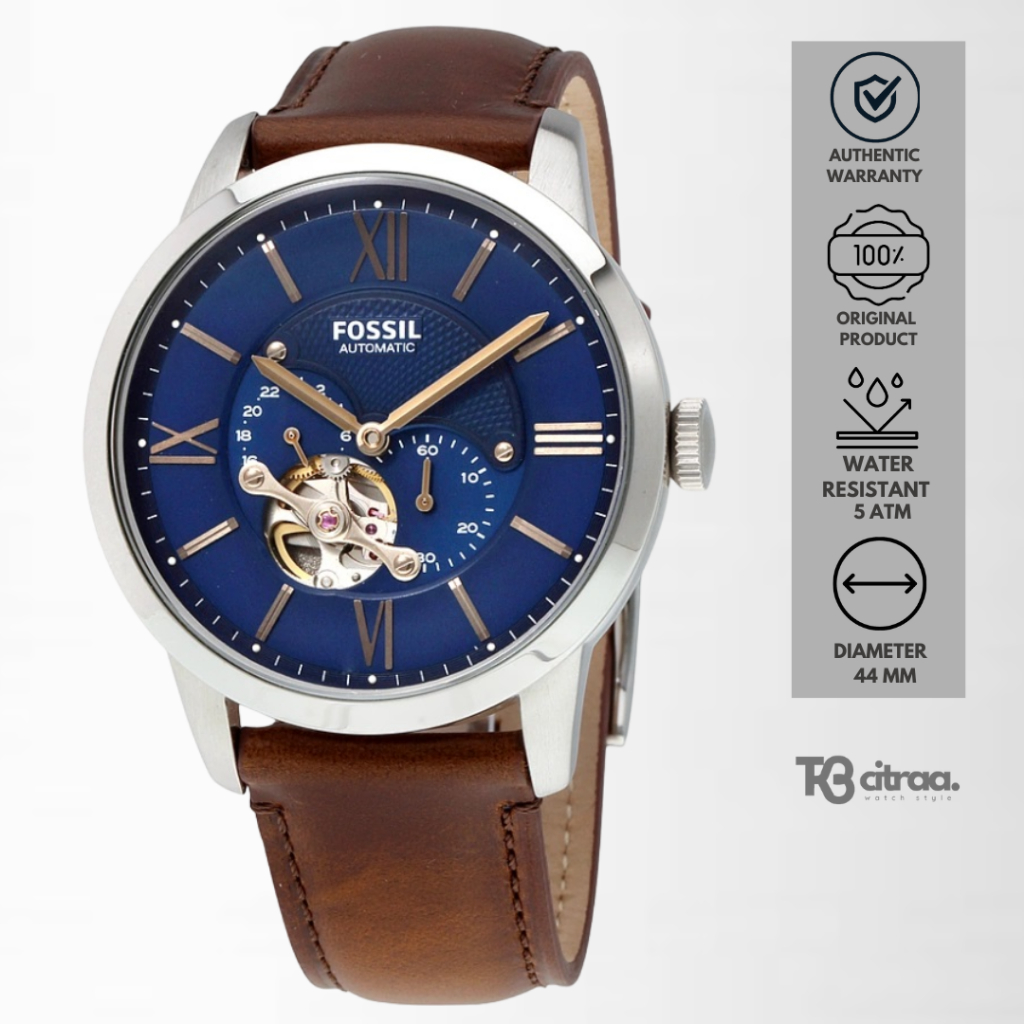 jam tangan fossil automatic pria townsman analog strap kulit cowok chronograph brown leather water r