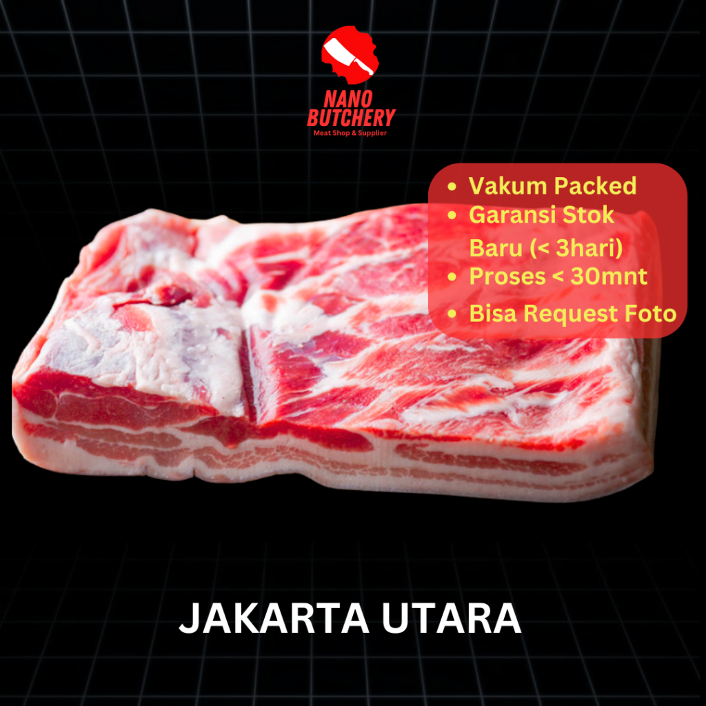 

Samcan IMPORT Pork Belly PREMIUM Kwalitas TOP 5 Lapis - Ukuran 1kg - Denmark, Normal