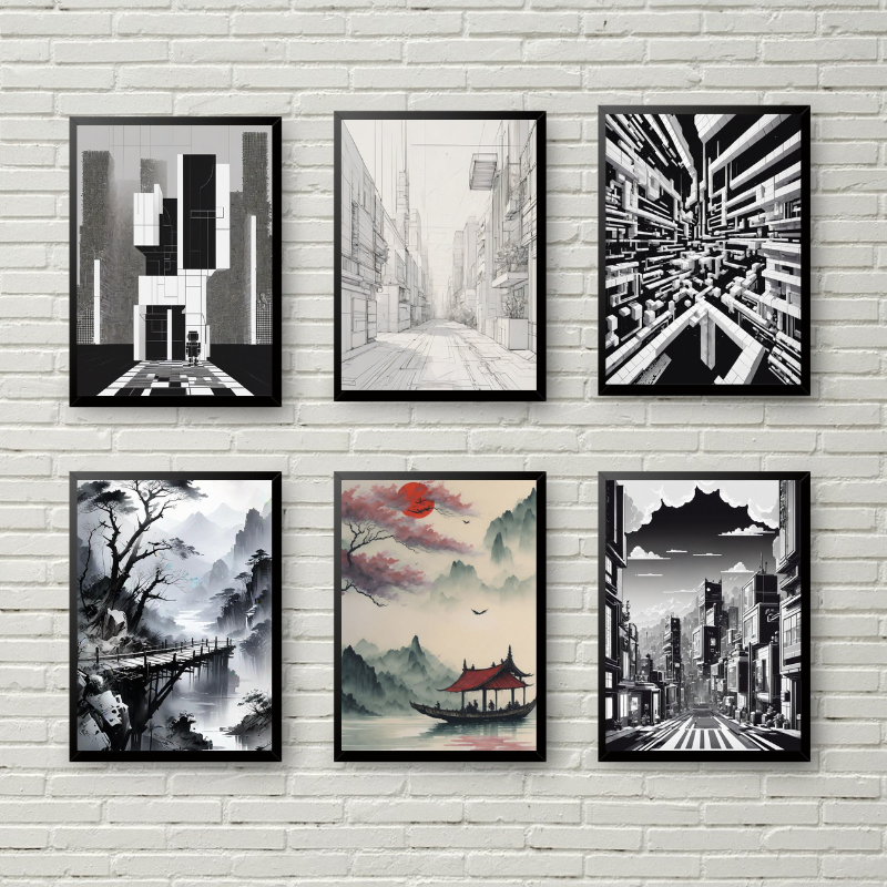 Wall Decor Aesthetic Minimalist / Wall Poster Hitam Putih / Dekorasi Dinding Hitam Putih -Senimantan