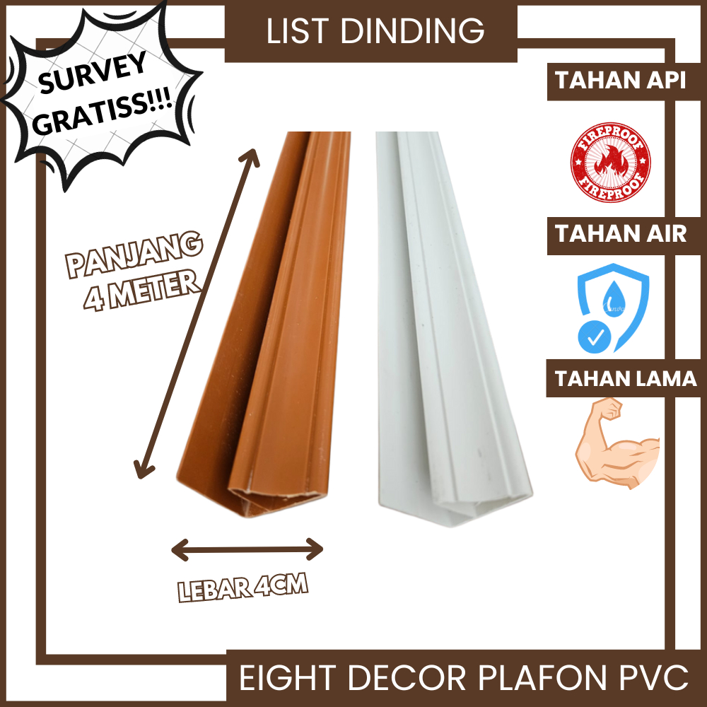 List Dinding Plafon PVC Panjang 4 Meter/Lis Plafon PVC Dinding/Dekorasi Kamar Elegan