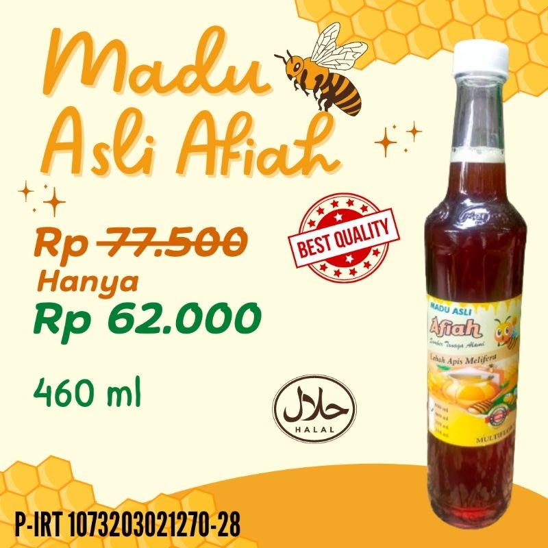 

Madu Asli Multiflora "Afiah" ,100% murni/asli Raw Honey 460 ml