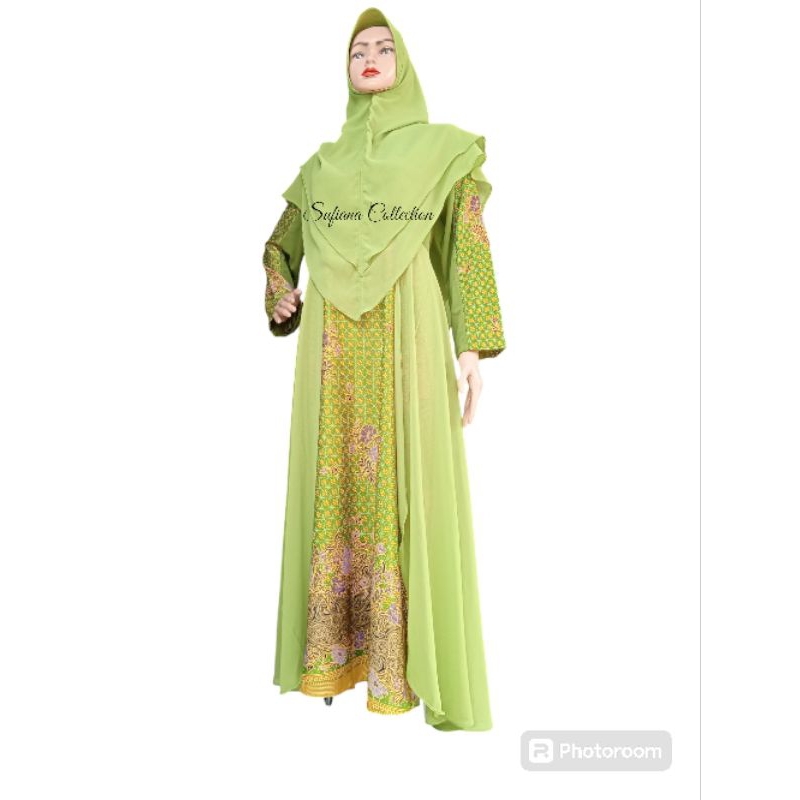 Gamis Muslimat NU Semi Sutra Kombinasi Ceruty Babydoll Set Hijab