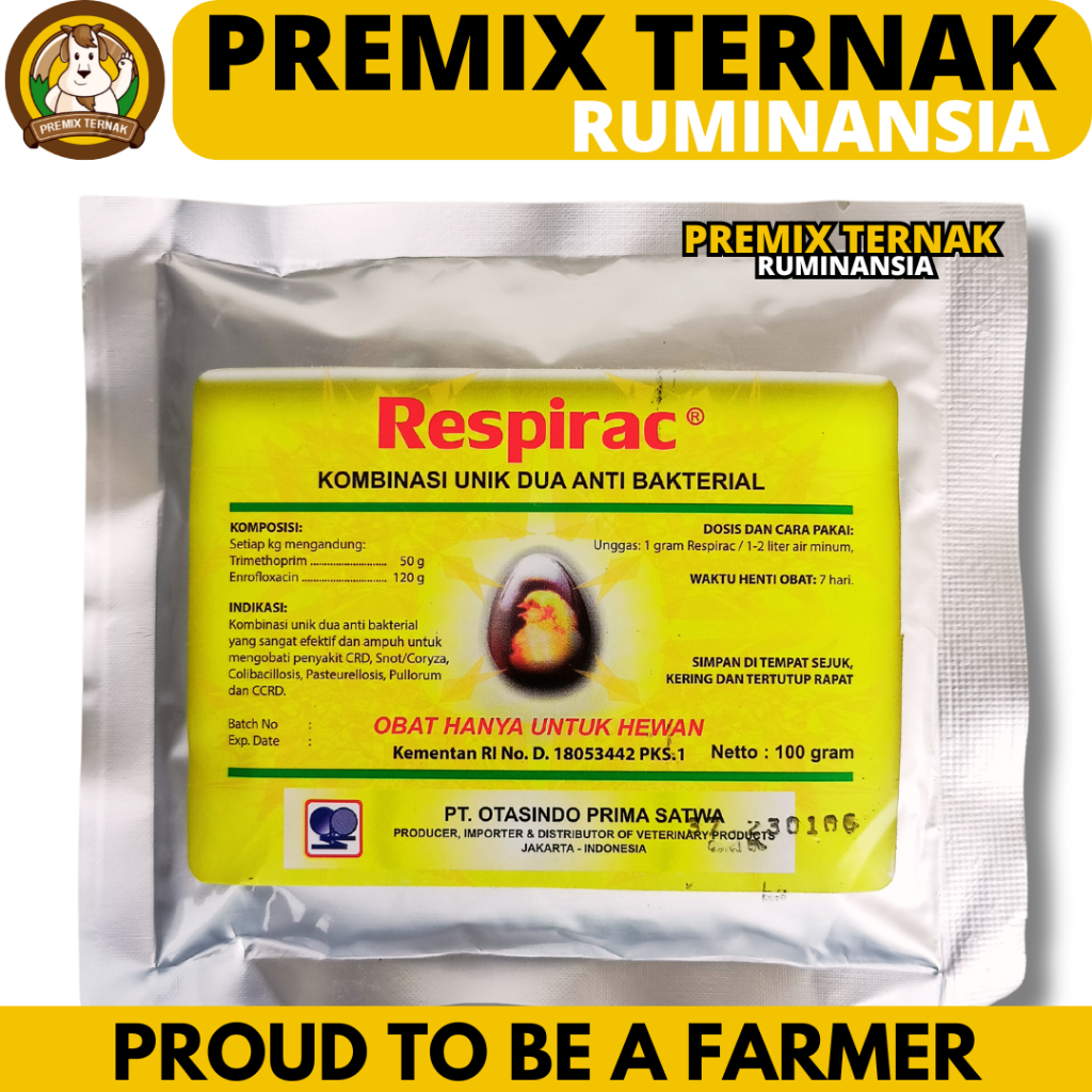 RESPIRAC 100 GRAM OTASINDO - (Enro+Trimesulf) Obat Ayam Berak Hijau - Obat Ayam Berak Putih - Obat C