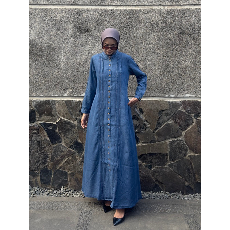 DIDEN GO Gamis Nuansa Dress Denim Collection Kancing Seribu