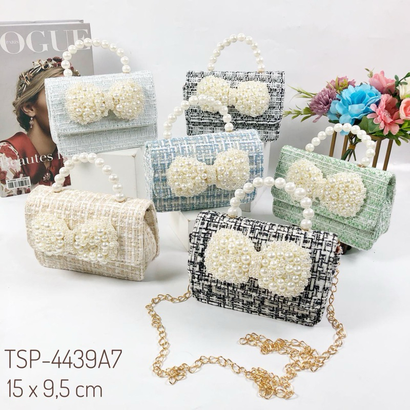 SHARON - TAS SELEMPANG MINI BAG ANAK TALI MUTIARA BAHAN TWEED