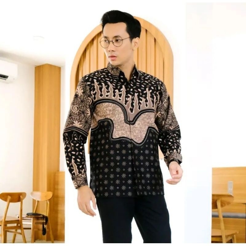 Kemeja Batik Pria Premium Motif Abstrak Cokelat