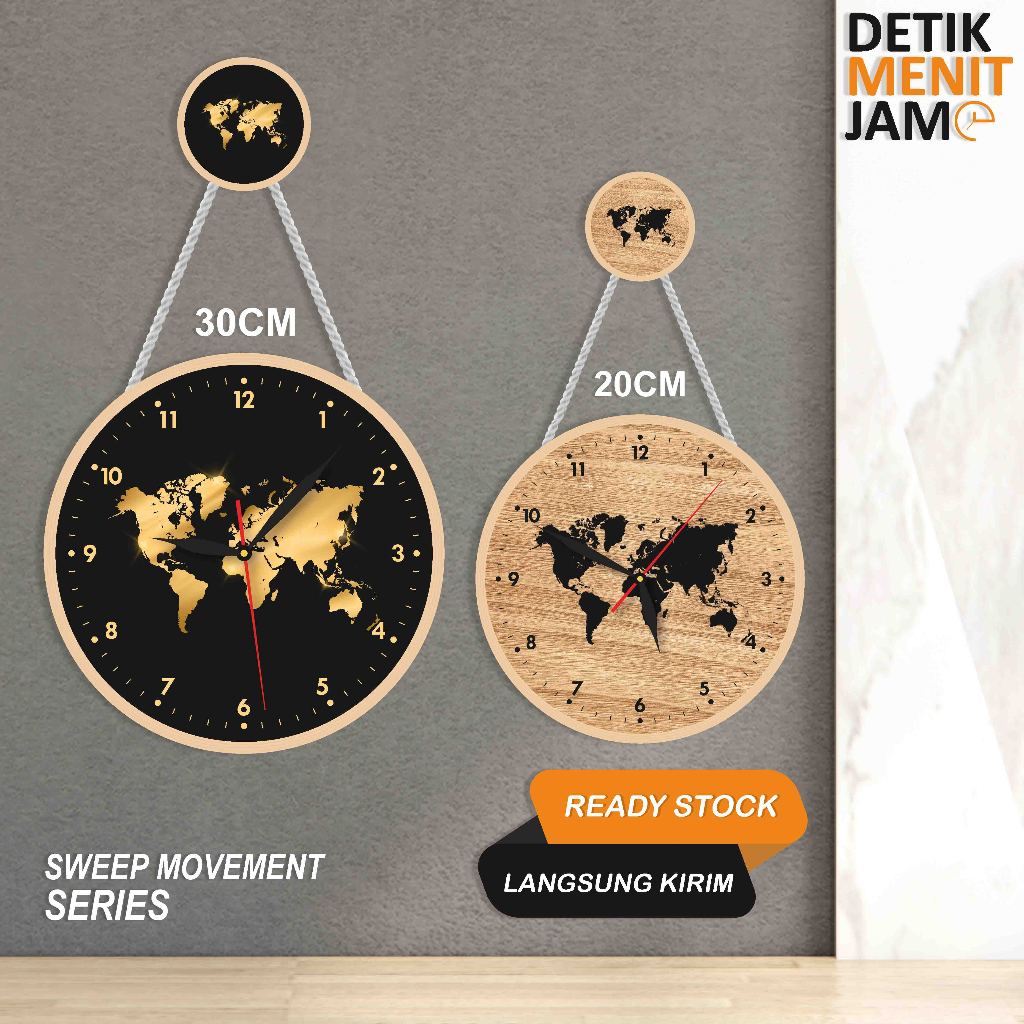 Jam Dinding Gantung Kayu Dekorasi Minimalis Hiasan Dinding Rumah Ruang Tamu Peta Indonesia & Dunia
