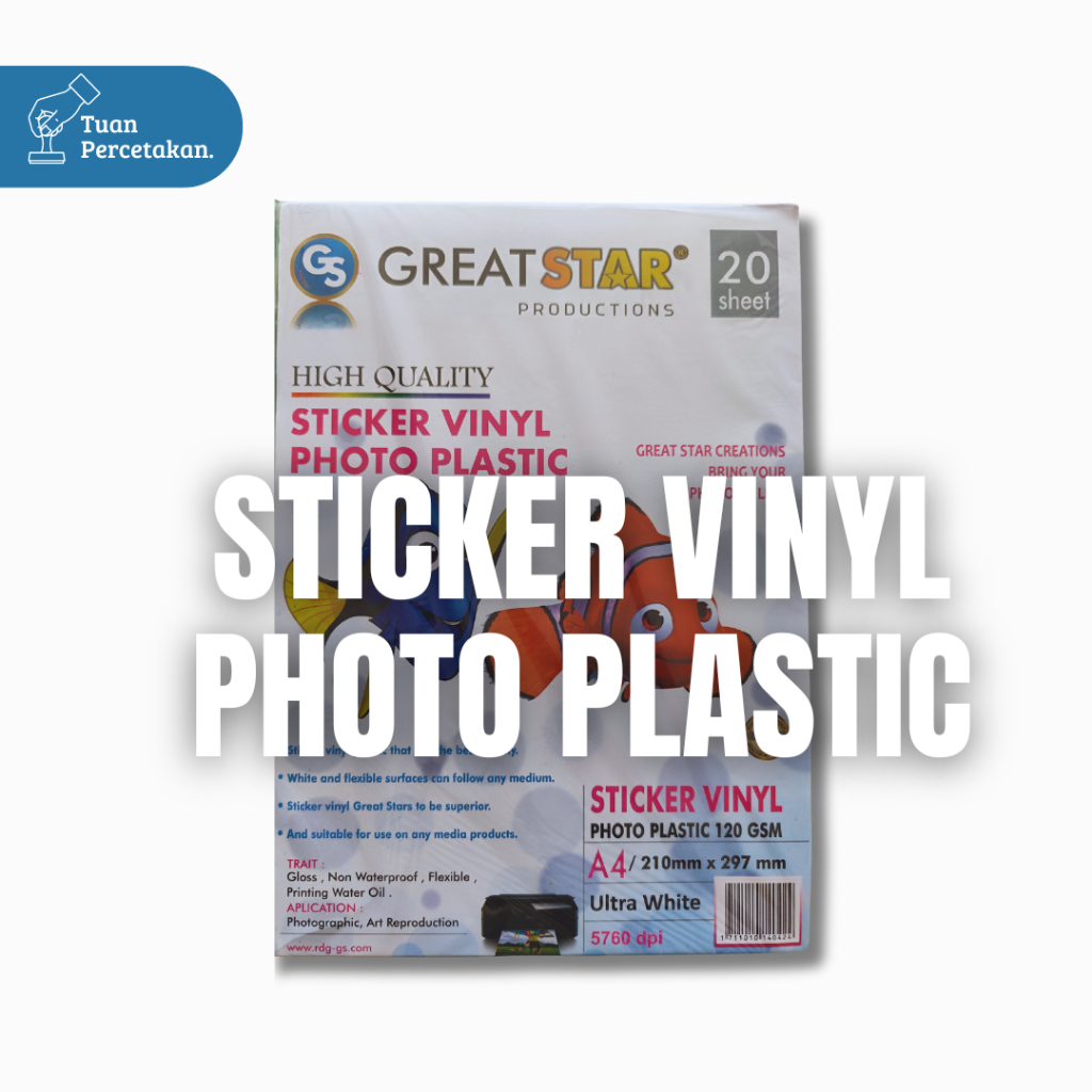 

Kertas Stiker Foto Plastik Vinyl GreatStar | Ukuran-A4(210x297)mm | Berat-120gsm