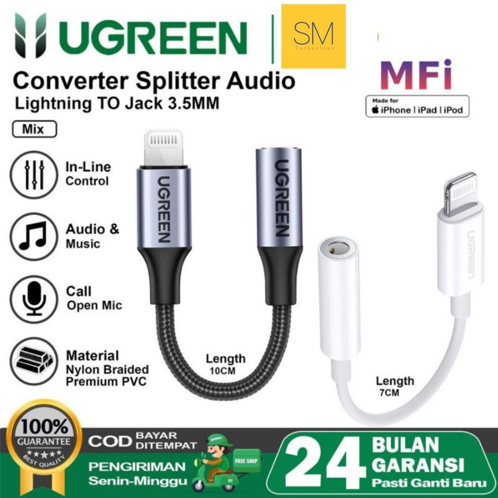 UGREEN Splitter iPhone MFi Lightning To Jack 3.5mm