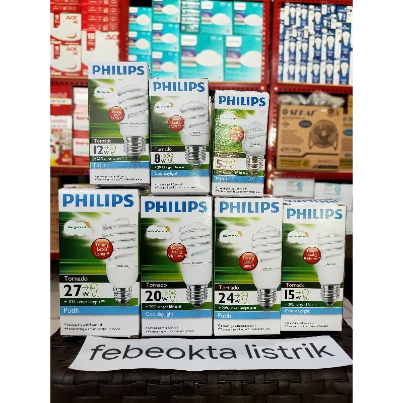 Lampu Philips tornado/spiral 5 8 12 15 20 24 27 35 45 55 watt murah