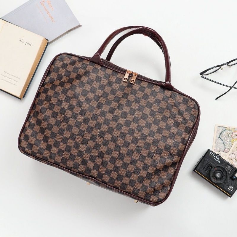 PREMIUM BROWN BOXES TRAVEL BAG - TAS KOPER WATERPROFF MOTIF COKLAT MURAH| KUALITAS BAGUS