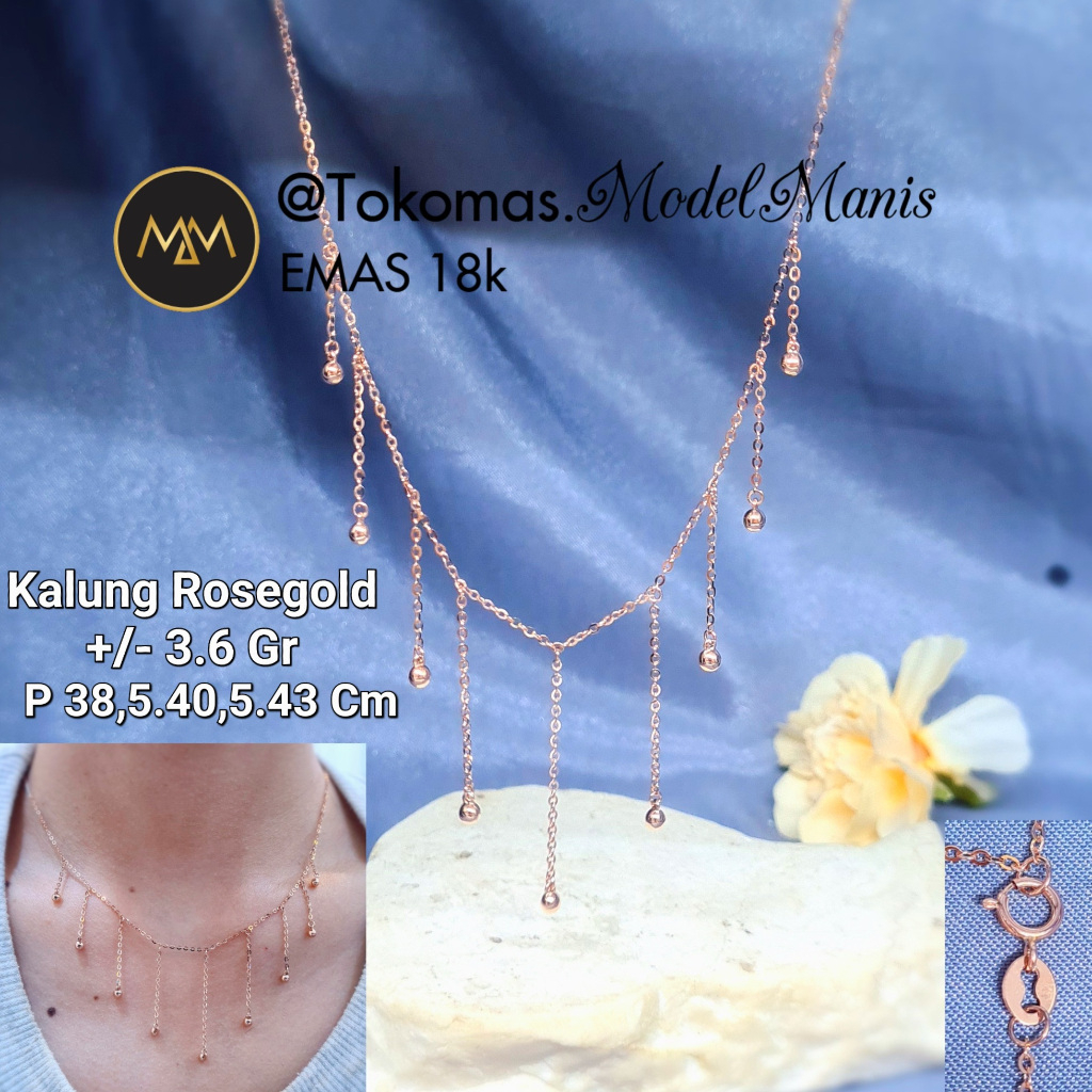Kalung rumbai italy emas rosegold 750 kadar 18k
