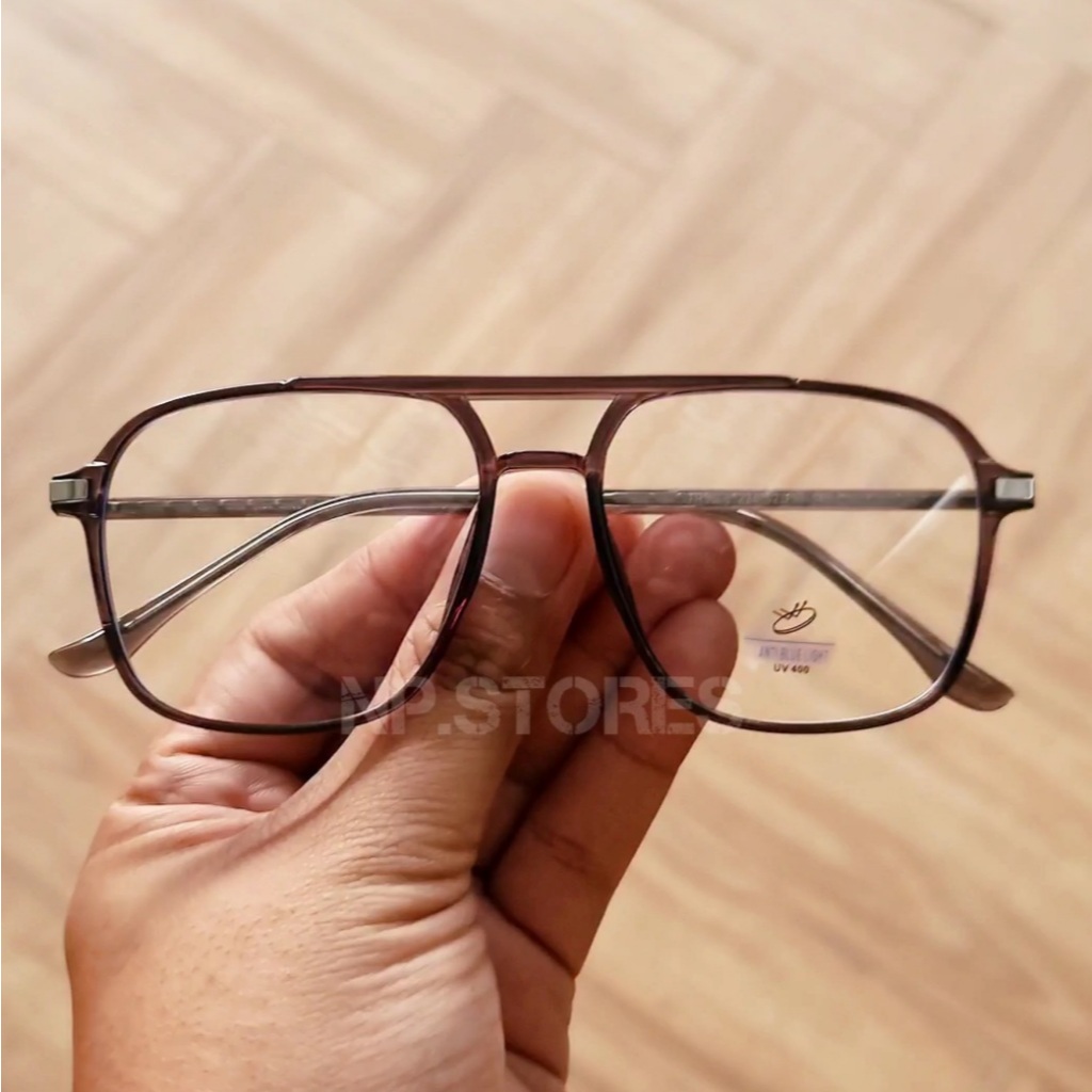 Frame Kacamata Pria Wanita Model Unik Keren Bahan Nyaman Warna Grey Magenta Gagang Ada Tulang Besi N