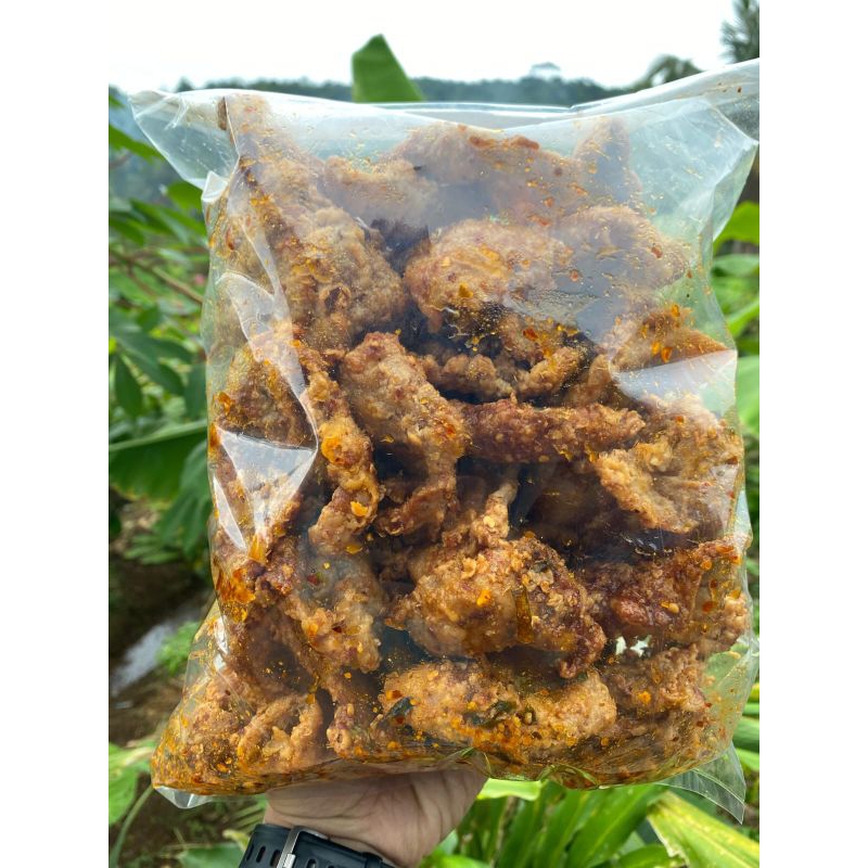 

KERIPIK KULIT AYAM CRISPY EKSTRA PEDAS GURIH DAUN JERUK 500gram