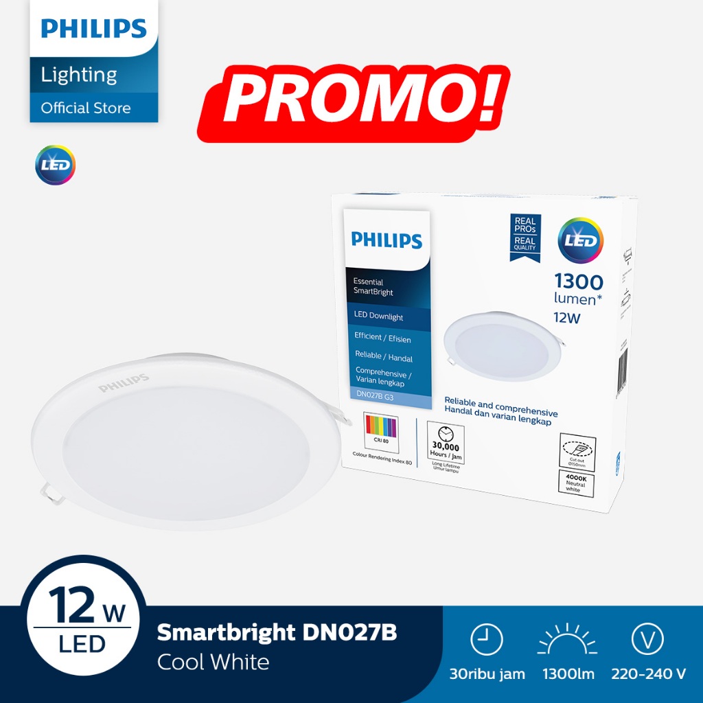 Philips Downlight LED DN027B LED12/CW D150 RD Putih